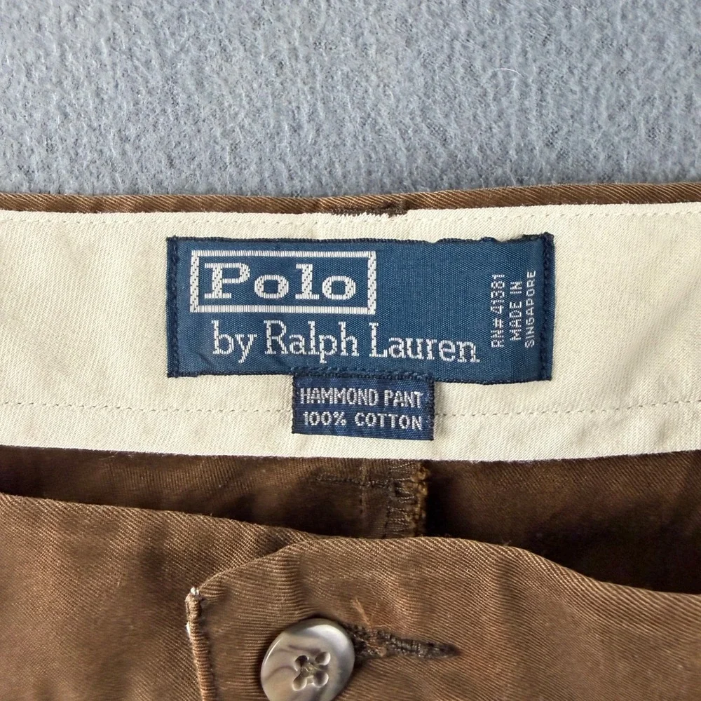 Vintage Polo Ralph Lauren Hammond Pants Men's 36x32 Brown Double Pleated Cuffed